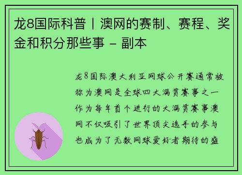 龙8国际科普丨澳网的赛制、赛程、奖金和积分那些事 - 副本